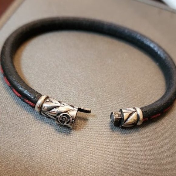 DAVID YURMAN 8" Leather Bracelet With Red Stitching In Red/black - Picture 4 of 5